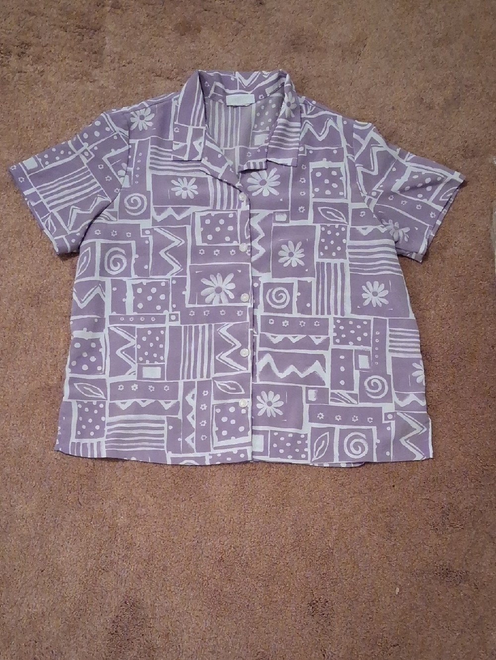 Blair Lavender and White Geometric Floral Camp Shirt